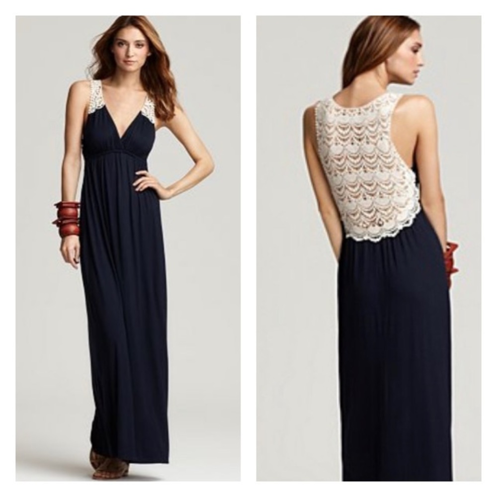 Aqua maxi dress with crochet back XS